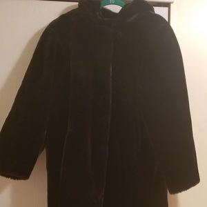 Dennis Basso Faux Fur Zip Front Coat with Hood.